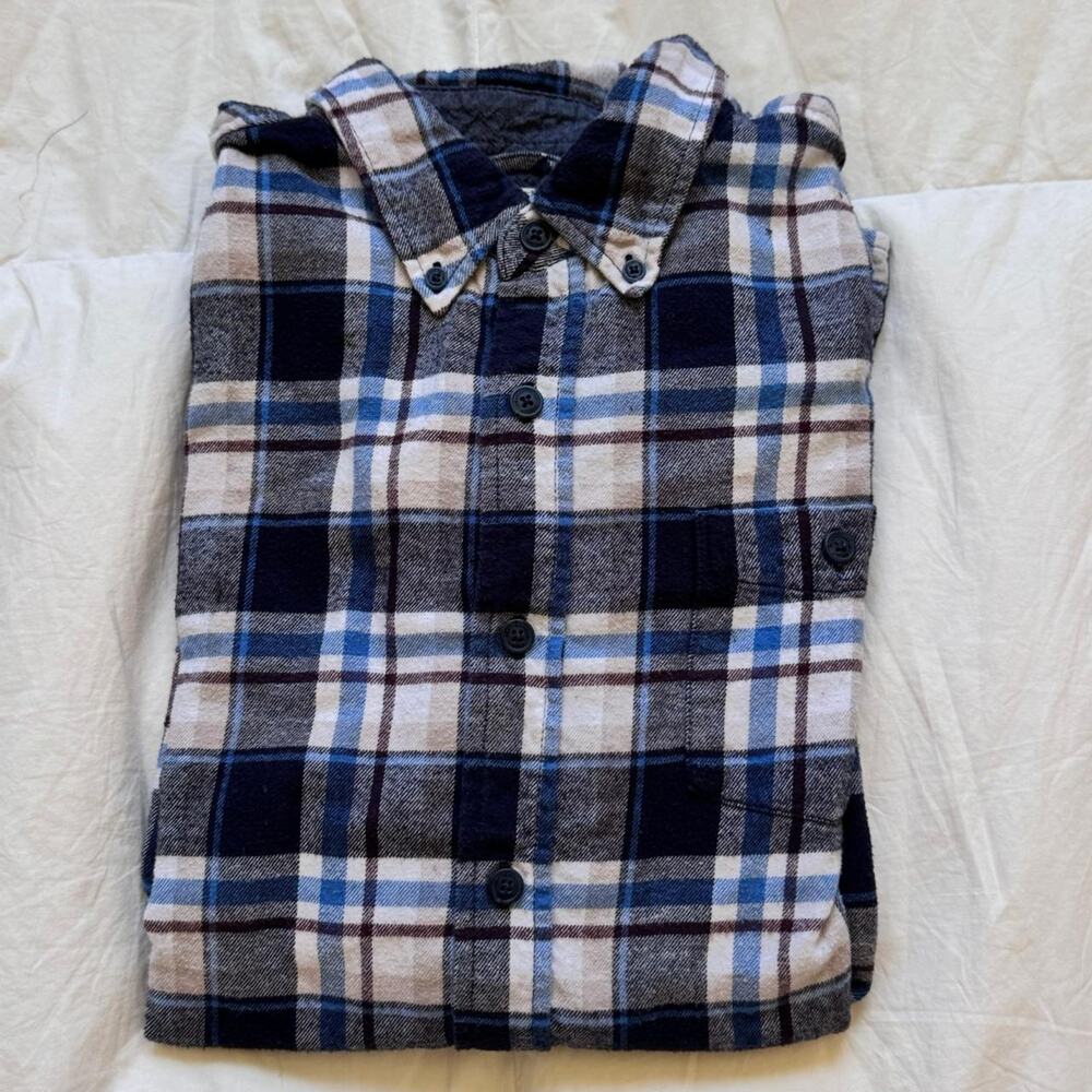 weatherproof vintage blue white plaid flannel shirt collared long sleeve cotton - Picture 2 of 8